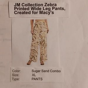 NWT Zebra printed wide keg pants created for Macys.